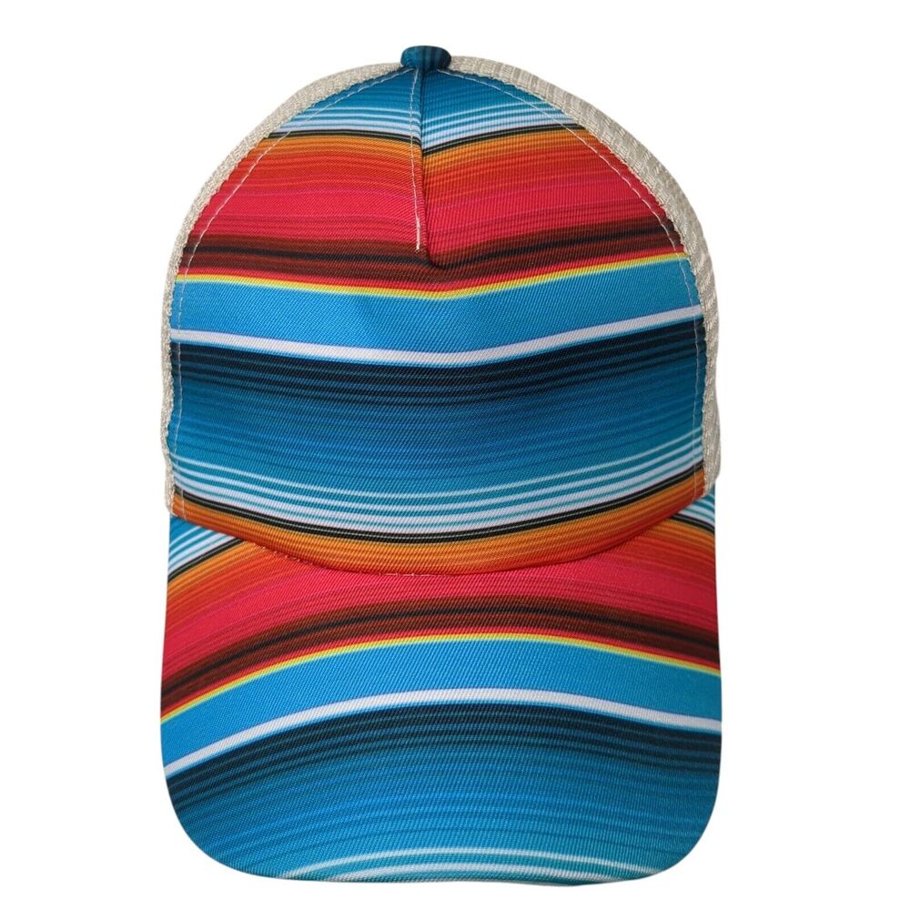 Unbranded Ponyback Strapback Hat Multicolor Os Adjustable Striped Mesh Back